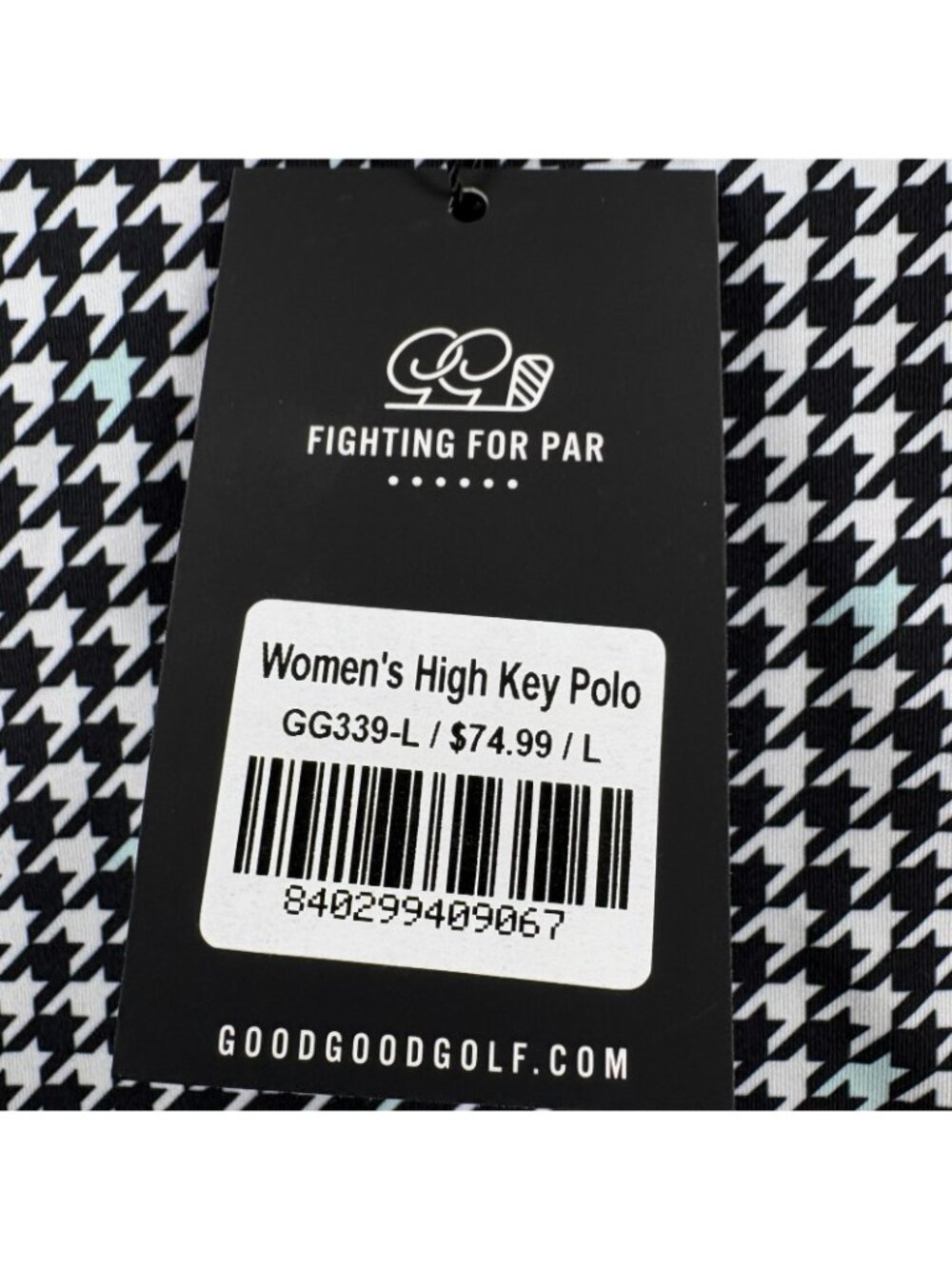 Good Good Golf High Key Polo Womens L Houndstooth Black White NWT GG339-L - Picture 7 of 9
